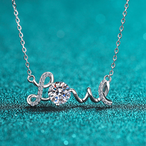 1ct 6.5mm Diamond Personalized Letter Love Necklace 925 Silver  